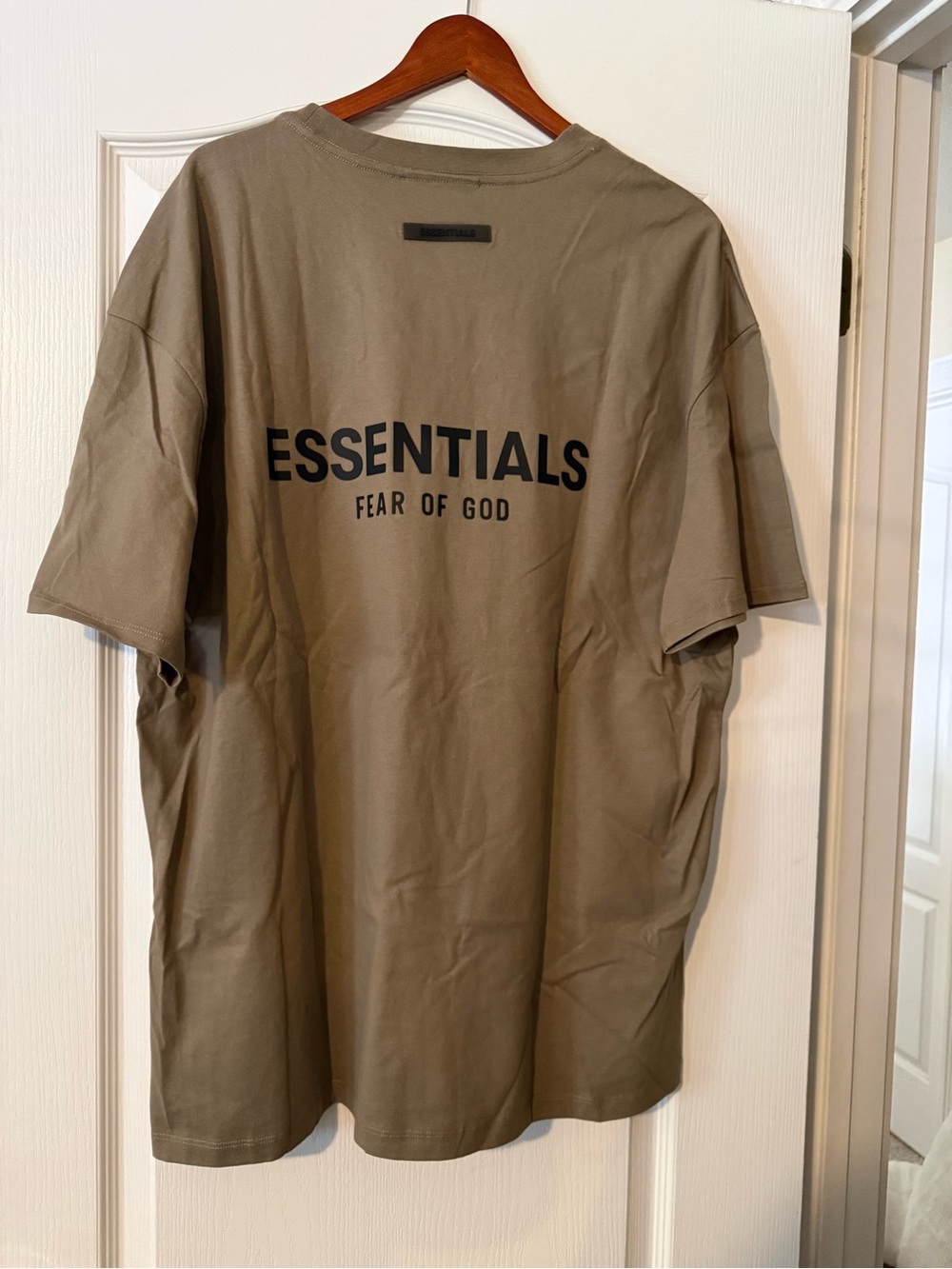 Essentials Fear of God Olive Green Short Sleeve Tee with Black Logo